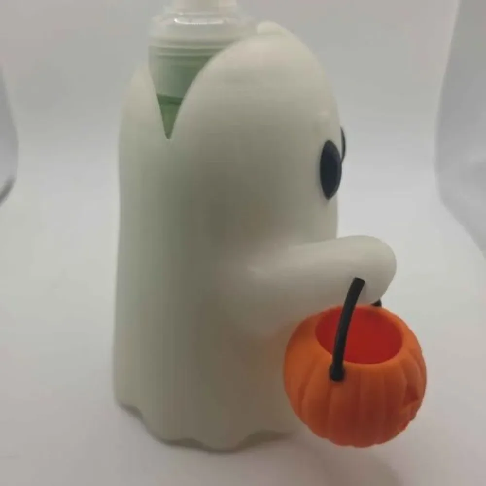Spooky Ghost Soap Dispenser with Pumpkin Bucket (Lights Up / Halloween Decor)